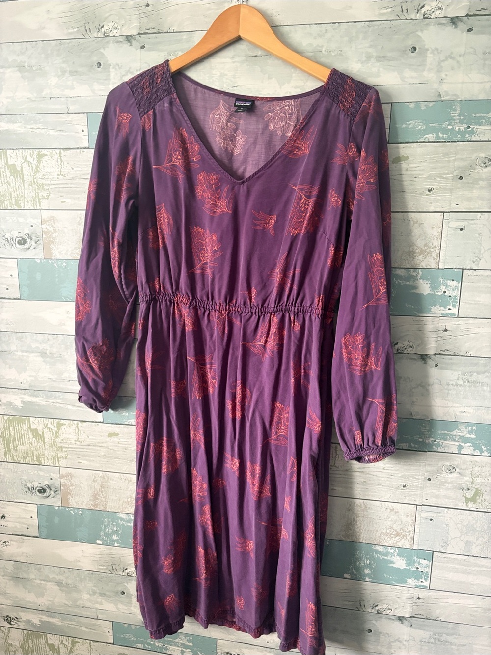 Patagonia Purple Long-Sleeve Floral Midi Dress